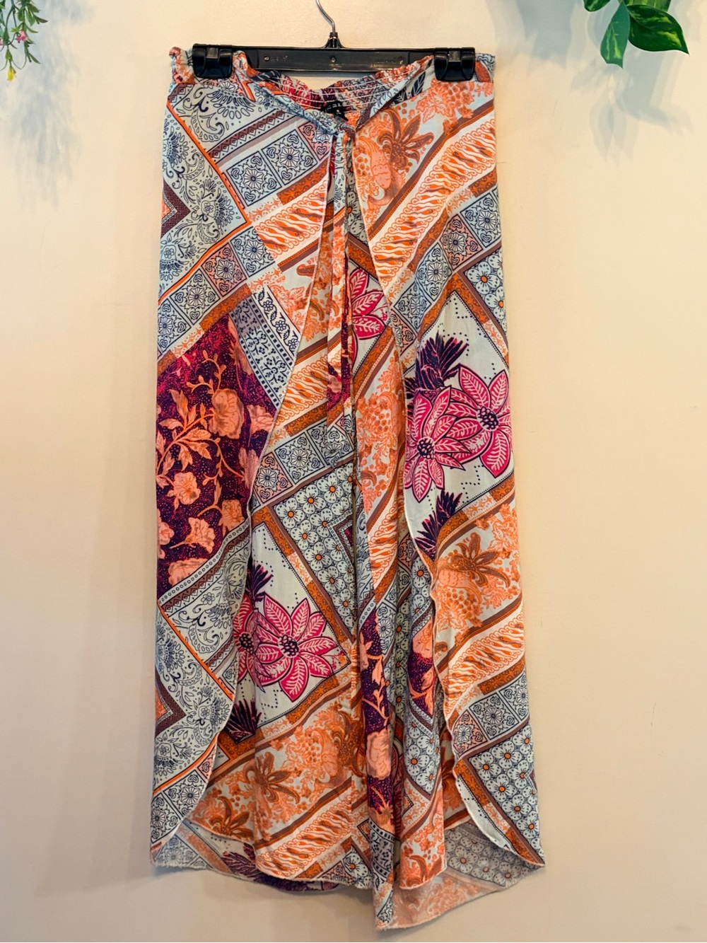 UK2LA Scarf Print Wrap Style Palazzo Pants | Boho Resort Wide Leg Rayon Pants - Picture 2 of 6